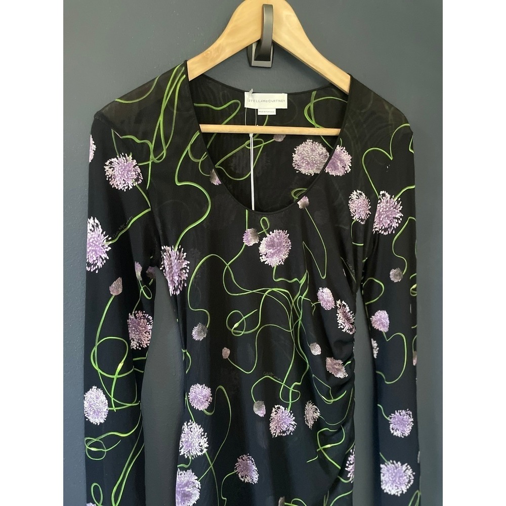 Stella McCartney Ruched Waist Twisted Floral Mesh Dress Black Size XS, Size Med - Picture 12 of 17